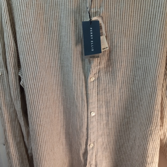 Perry Ellis Untucked 100% Linen 2XLT White Button-Down Shirt Business Casual New - Picture 8 of 16